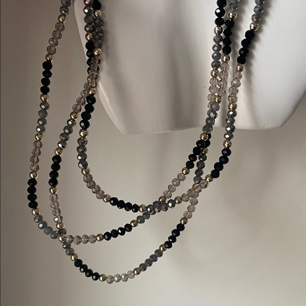 Multi-Strand Black, Gray & Gold Beaded Necklace - Women Jewelry - Picture 3 of 7